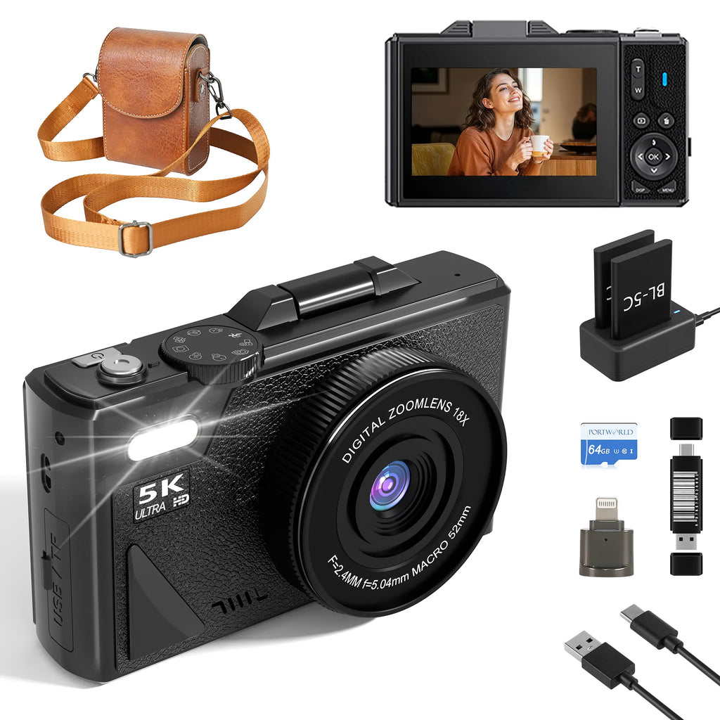 Retro 4K Pocket Digital Camera | Vintage CCD-Style Travel Cam for Photography (Black)