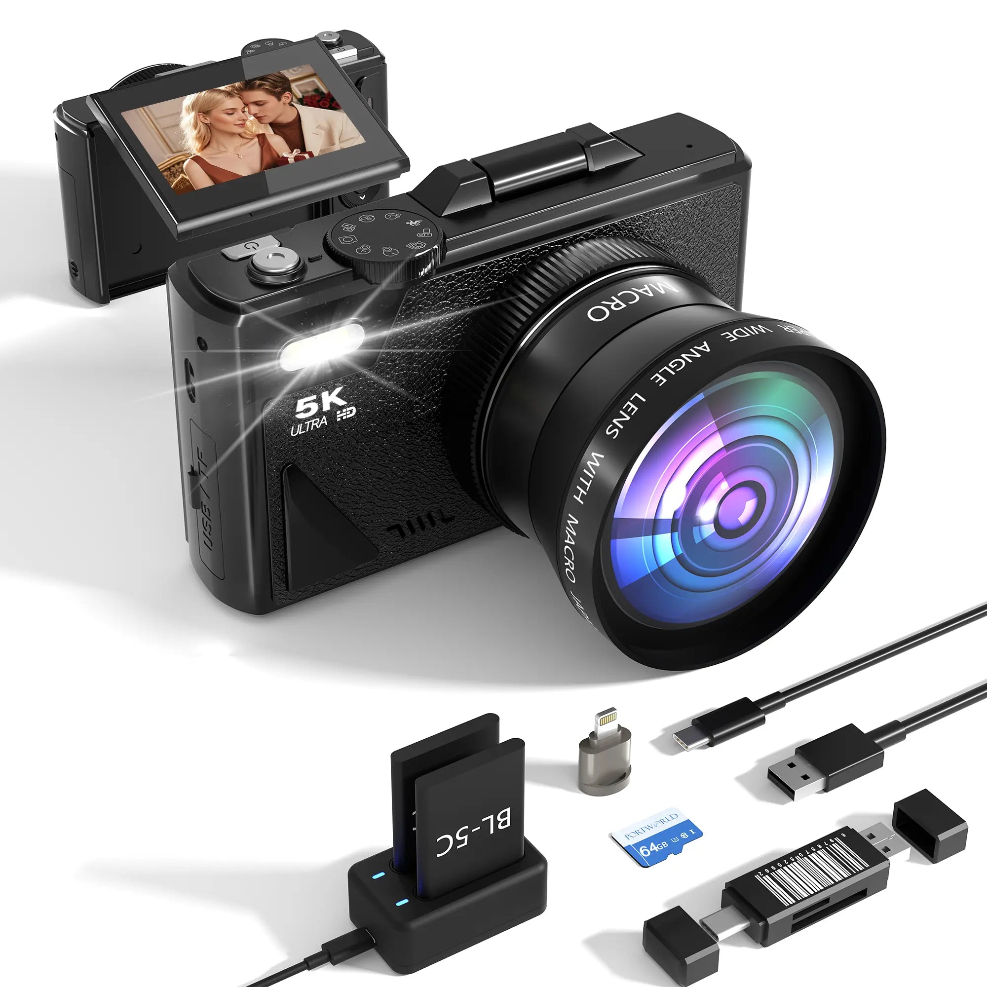 Retro 4K Pocket Digital Camera | Vintage CCD-Style Travel Cam for Photography (Black)